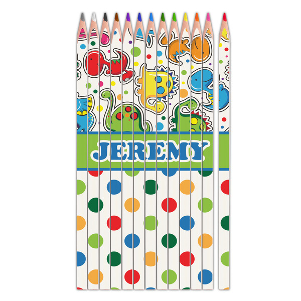 Custom Dinosaur Print & Dots Colored Pencils (Personalized)
