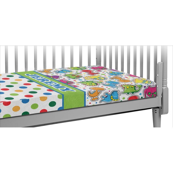 Custom Dinosaur Print & Dots Crib Fitted Sheet (Personalized)