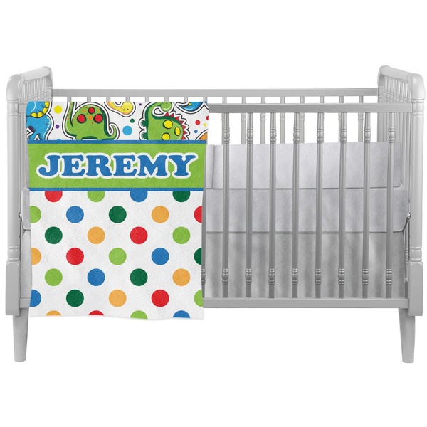 Custom Dinosaur Print & Dots Crib Comforter / Quilt (Personalized)