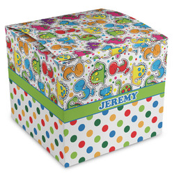 Dinosaur Print & Dots Cube Favor Gift Boxes (Personalized)