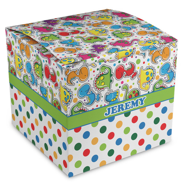 Custom Dinosaur Print & Dots Cube Favor Gift Boxes (Personalized)