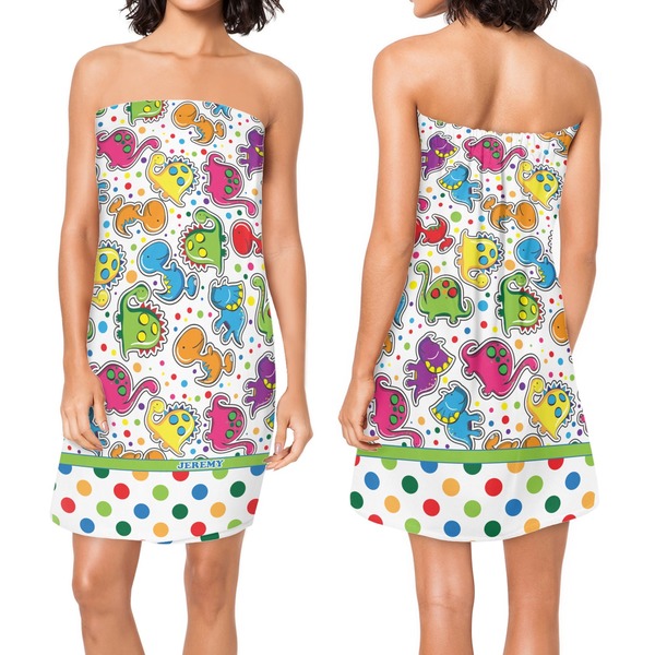 Dinosaur Print & Dots Custom Bath Wrap - Front & Back View