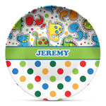 Dinosaur Print & Dots Microwave Safe Plastic Plate - Composite Polymer (Personalized)