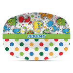 Dinosaur Print & Dots Plastic Platter - Microwave & Oven Safe Composite Polymer (Personalized)