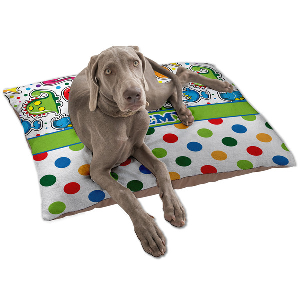 Custom Dinosaur Print & Dots Dog Bed - Large w/ Name or Text