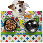 Dinosaur Print & Dots Dog Food Mat - Medium w/ Name or Text