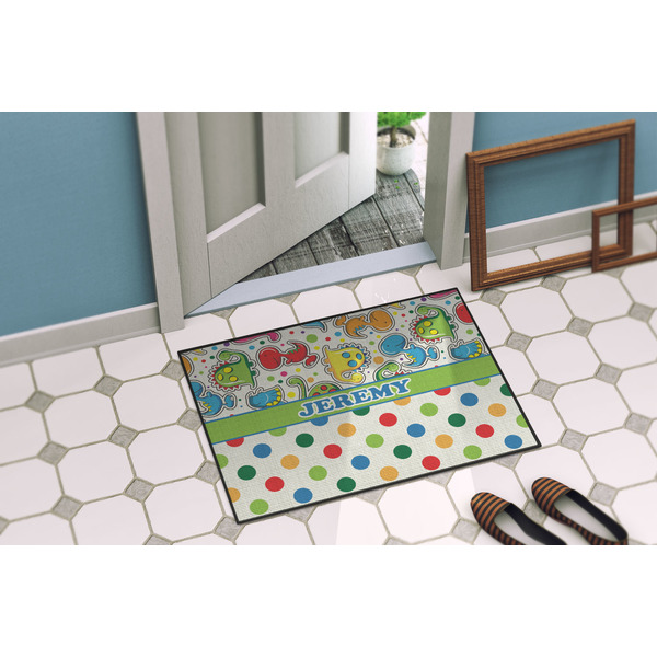 Dinosaur Print & Dots Door Mat Lifestyle