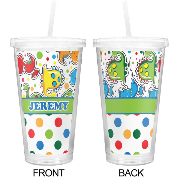 Dinosaur Print & Dots Double Wall Tumbler with Straw - Approval