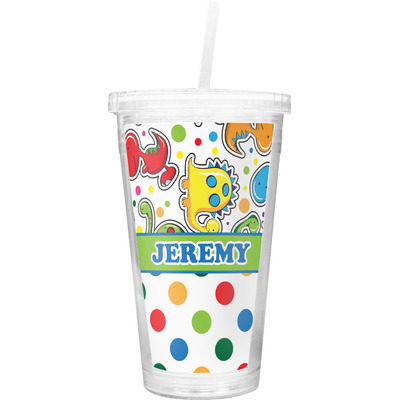 Dinosaur Print & Dots Double Wall Tumbler with Straw (Personalized)