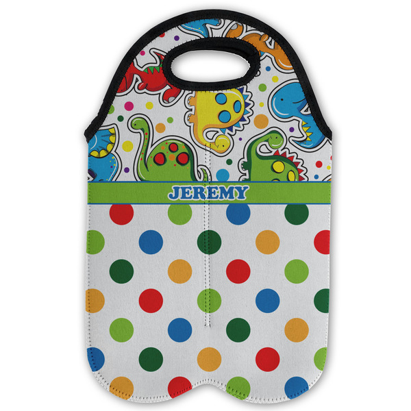 Dinosaur Print & Dots Double Wine Tote - Flat (new)
