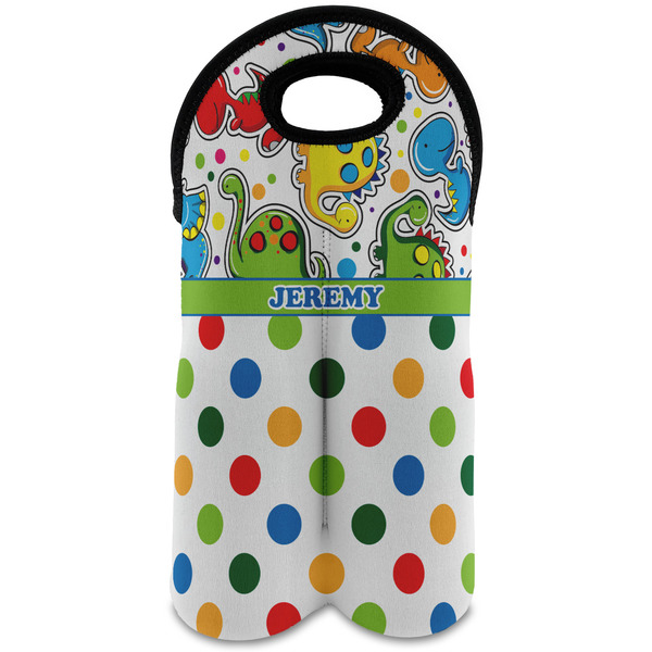 Custom Dinosaur Print & Dots Wine Tote Bag (2 Bottles) (Personalized)