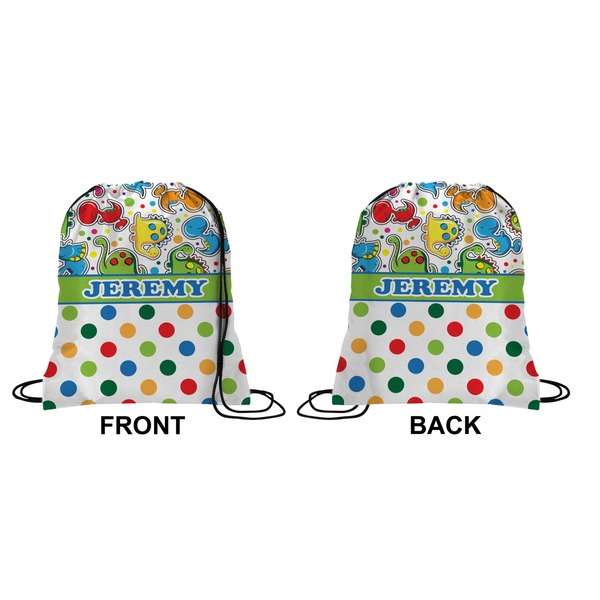 Dinosaur Print & Dots Drawstring Backpack Front & Back Small