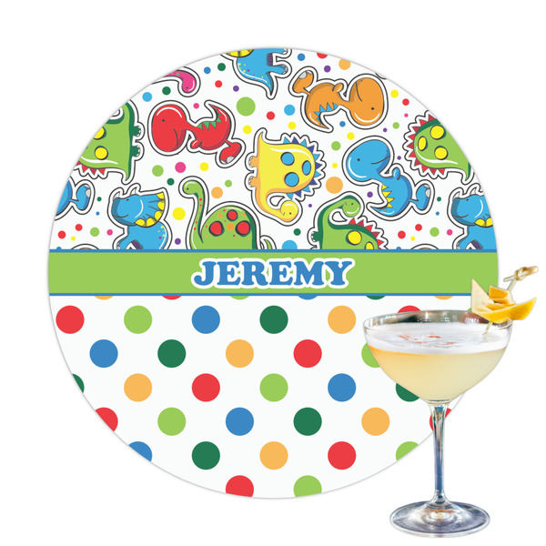 Custom Dinosaur Print & Dots Printed Drink Topper - 3.25" (Personalized)