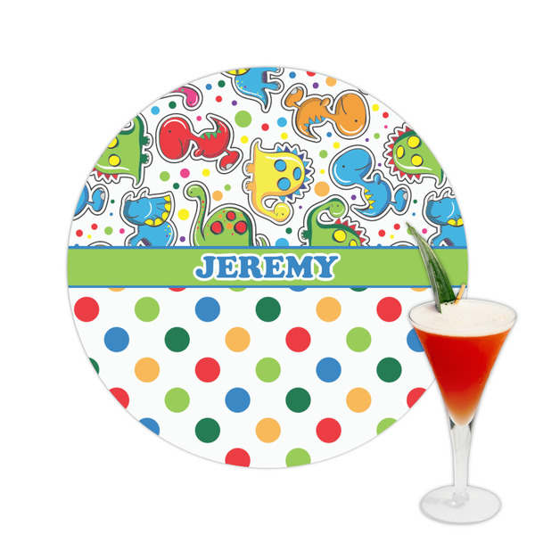 Custom Dinosaur Print & Dots Printed Drink Topper -  2.5" (Personalized)