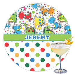 Dinosaur Print & Dots Printed Drink Topper - 3.5" (Personalized)