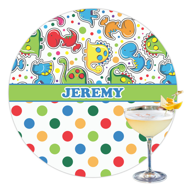 Custom Dinosaur Print & Dots Printed Drink Topper - 3.5" (Personalized)