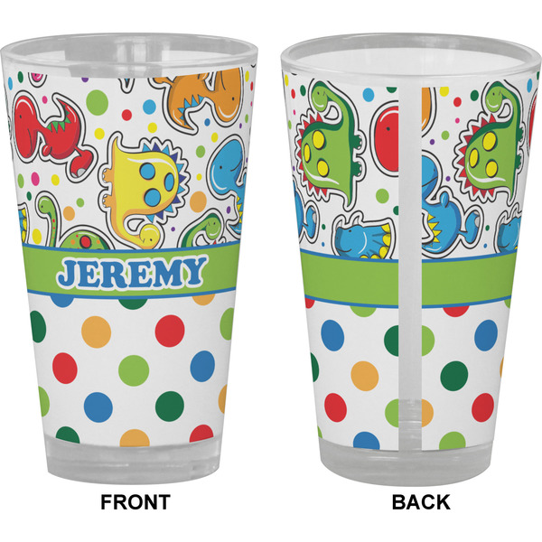 Dinosaur Print & Dots Pint Glass - Full Color - Front & Back Views
