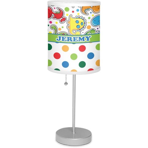 Custom Dinosaur Print & Dots 7" Drum Lamp with Shade Linen (Personalized)