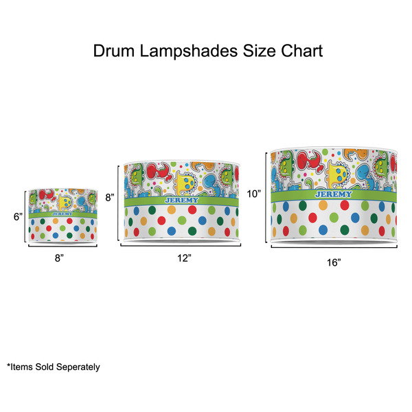Dinosaur Print & Dots Drum Lampshades - Sizing Chart