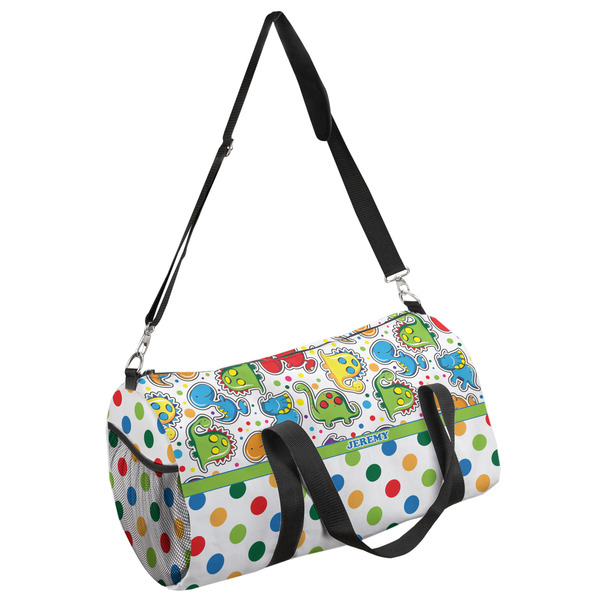 Custom Dinosaur Print & Dots Duffel Bag - Large (Personalized)