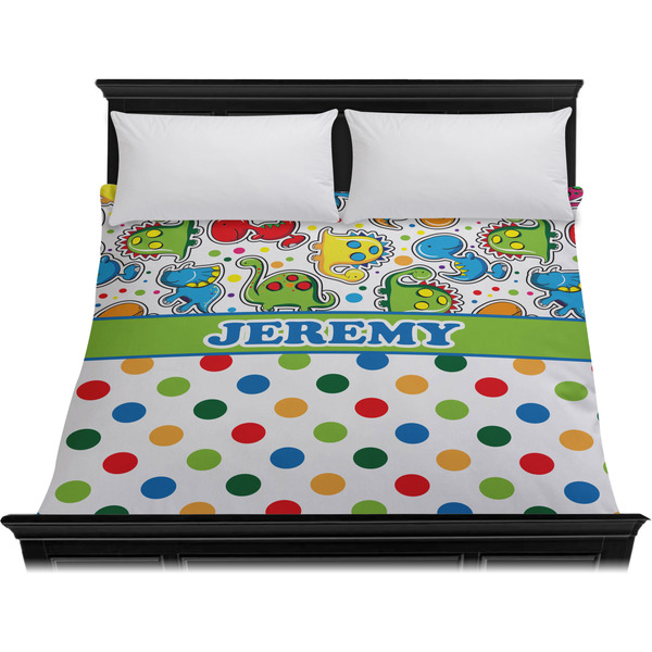 Dinosaur Print & Dots Duvet Cover - King - On Bed - No Prop
