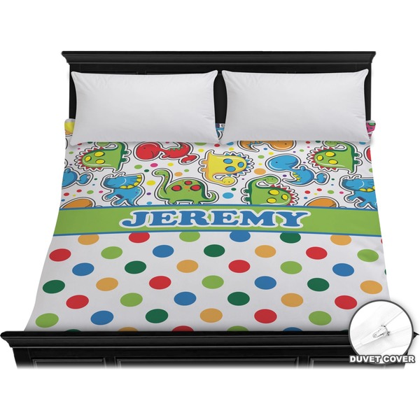 Custom Dinosaur Print & Dots Duvet Cover - King (Personalized)