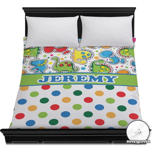 Custom Dinosaur Print & Dots Duvet Cover - Full / Queen (Personalized)