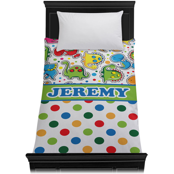 Dinosaur Print & Dots Duvet Cover - Twin - On Bed - No Prop