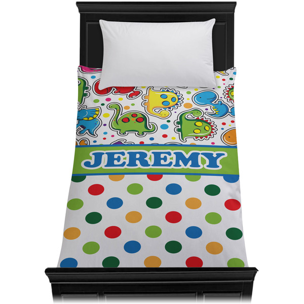 Dinosaur Print & Dots Duvet Cover - Twin XL - On Bed - No Prop