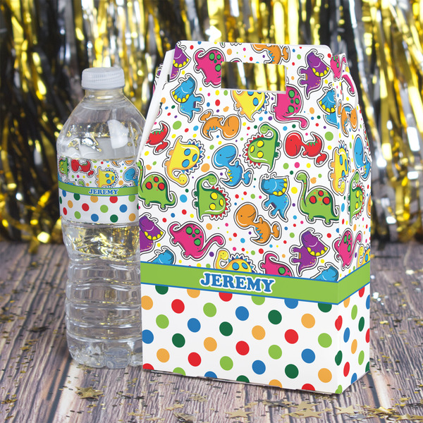 Dinosaur Print & Dots Gable Favor Box - In Context