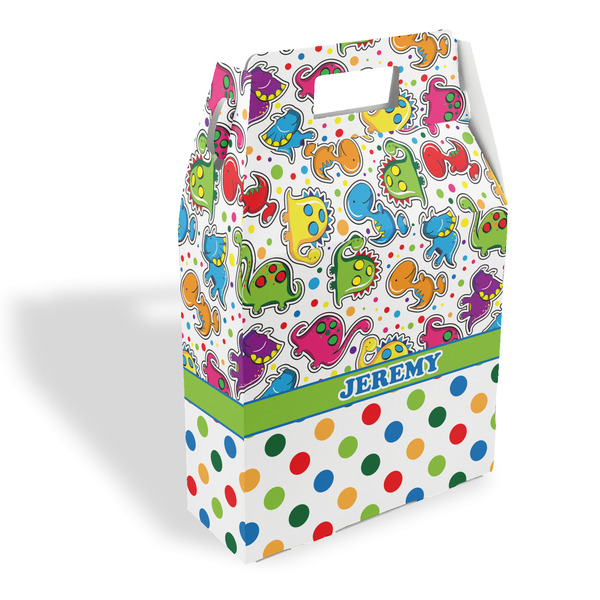 Custom Dinosaur Print & Dots Gable Favor Box (Personalized)