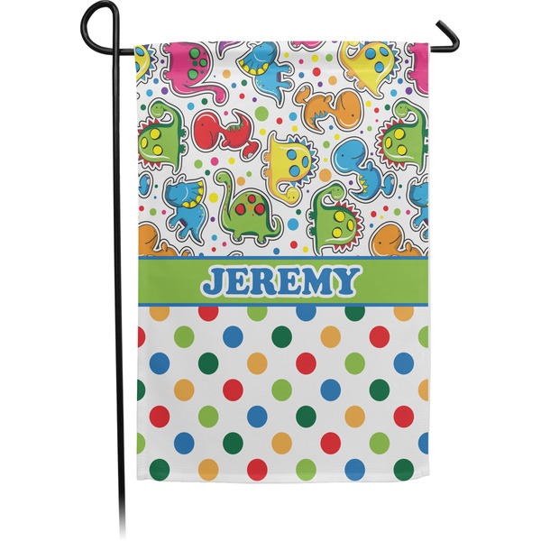 Custom Dinosaur Print & Dots Small Garden Flag - Single Sided w/ Name or Text