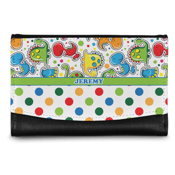 Custom Dinosaur Print & Dots Genuine Leather Women's Wallet - Small (Personalized)