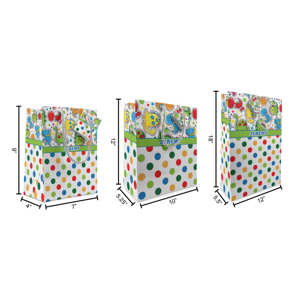 Dinosaur Print & Dots Gift Bags - All Sizes - Dimensions