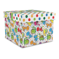 Dinosaur Print & Dots Gift Box with Lid - Canvas Wrapped - Large (Personalized)