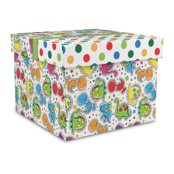 Custom Dinosaur Print & Dots Gift Box with Lid - Canvas Wrapped - Large (Personalized)