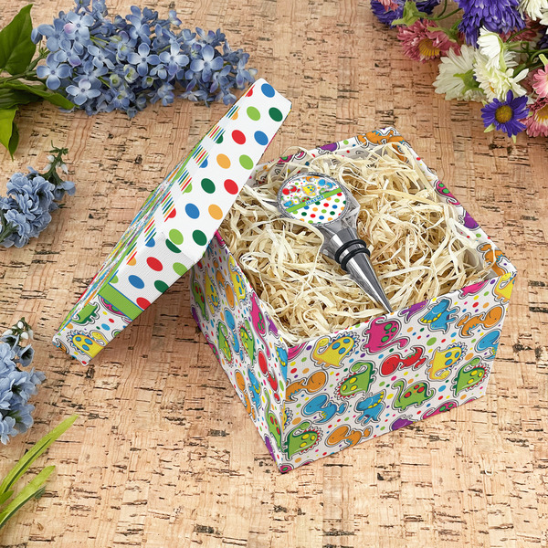 Dinosaur Print & Dots Gift Boxes with Lid - Canvas Wrapped - Medium - In Context