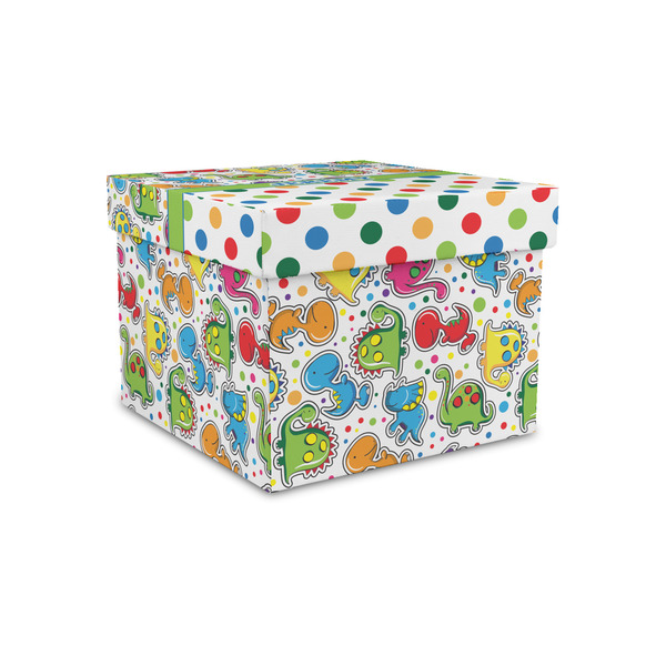 Custom Dinosaur Print & Dots Gift Box with Lid - Canvas Wrapped - Small (Personalized)