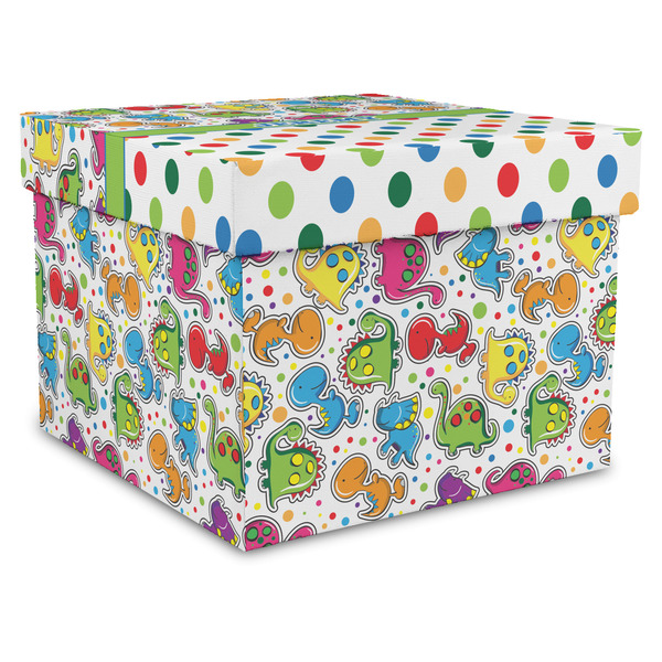 Custom Dinosaur Print & Dots Gift Box with Lid - Canvas Wrapped - X-Large (Personalized)