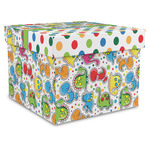 Dinosaur Print & Dots Gift Box with Lid - Canvas Wrapped - XX-Large (Personalized)