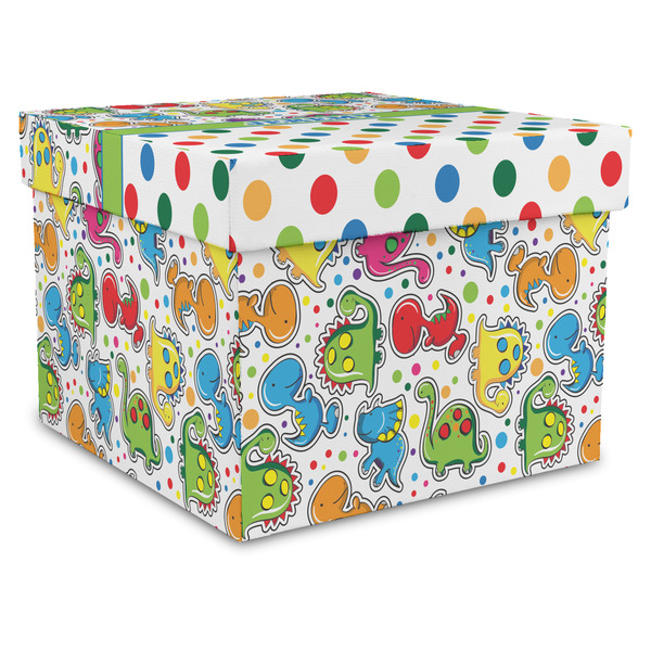 Custom Dinosaur Print & Dots Gift Box with Lid - Canvas Wrapped - XX-Large (Personalized)