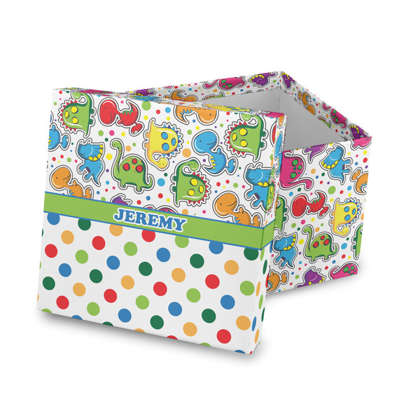 Custom Dinosaur Print & Dots Gift Box with Lid - Canvas Wrapped (Personalized)