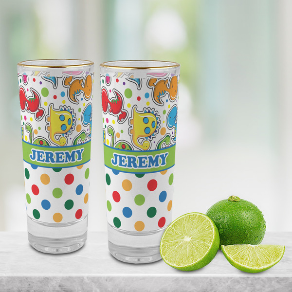 Dinosaur Print & Dots Glass Shot Glass - 2 oz - LIFESTYLE
