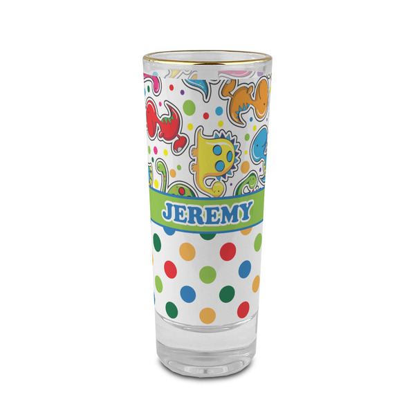Custom Dinosaur Print & Dots 2 oz Shot Glass -  Glass with Gold Rim - Single (Personalized)