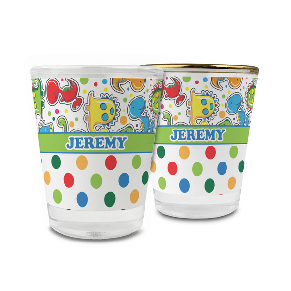 Custom Dinosaur Print & Dots Glass Shot Glass - 1.5 oz (Personalized)