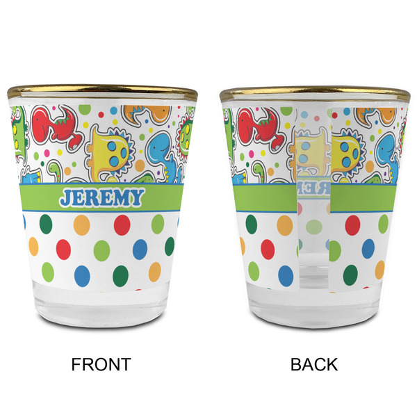 Dinosaur Print & Dots Glass Shot Glass - with gold rim - APPROVAL