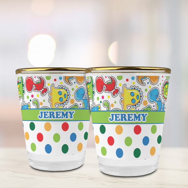 Dinosaur Print & Dots Glass Shot Glass - with gold rim - LIFESTYLE