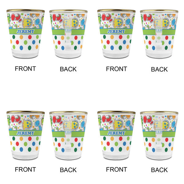 Dinosaur Print & Dots Glass Shot Glass - with gold rim - Set of 4 - APPROVAL