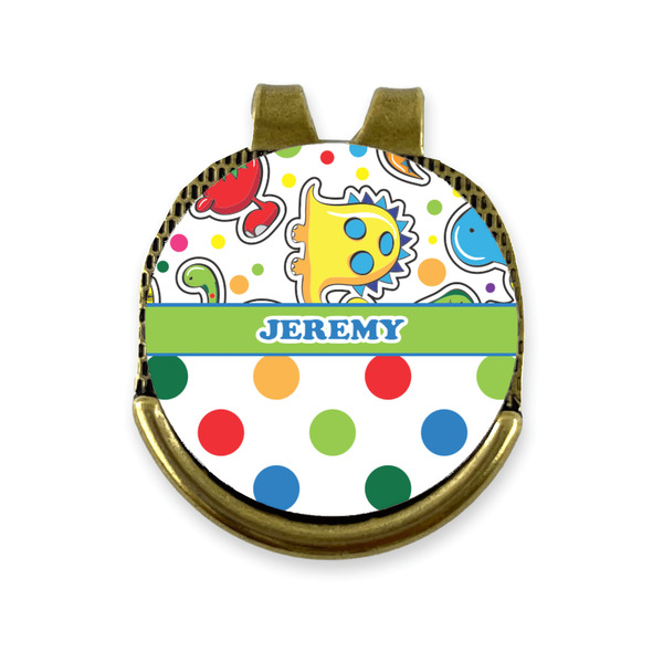 Custom Dinosaur Print & Dots Golf Ball Marker - Hat Clip - Gold