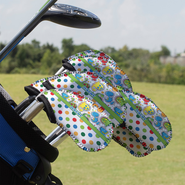 Dinosaur Print & Dots Golf Club Cover - Set of 9 - On Clubs